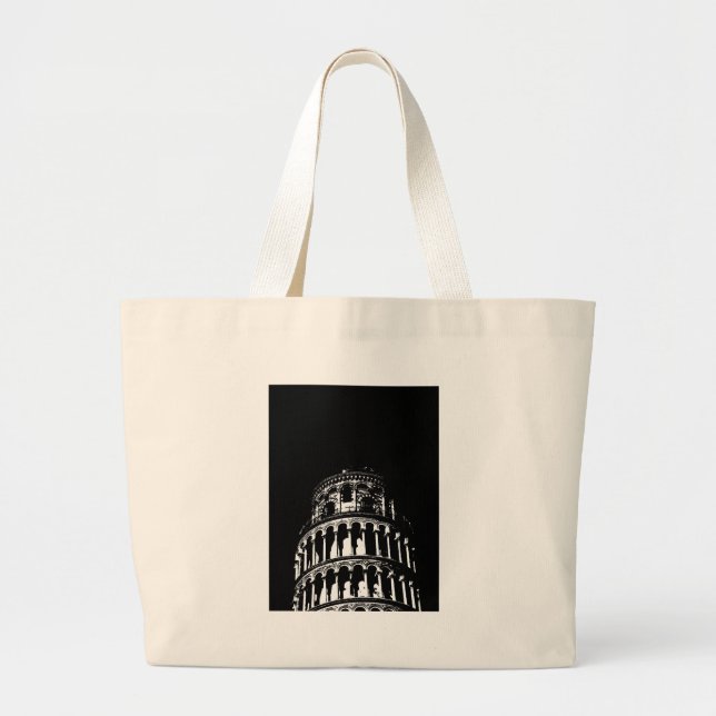 Schwarz-weißer Schießturm von Pisa Italien Jumbo Stoffbeutel (Vorne)