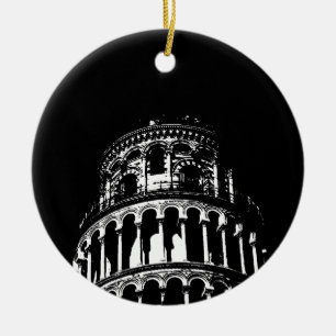Schwarz-weißer Schießturm von Pisa Italien Keramik Ornament