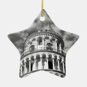 Schwarz-weißer Schießturm von Pisa Italien Keramikornament
