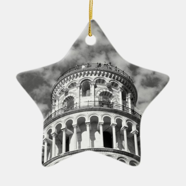 Schwarz-weißer Schießturm von Pisa Italien Keramikornament (Vorne)