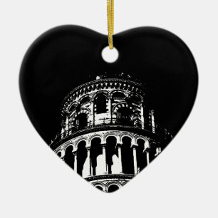 Schwarz-weißer Schießturm von Pisa Italien Keramikornament