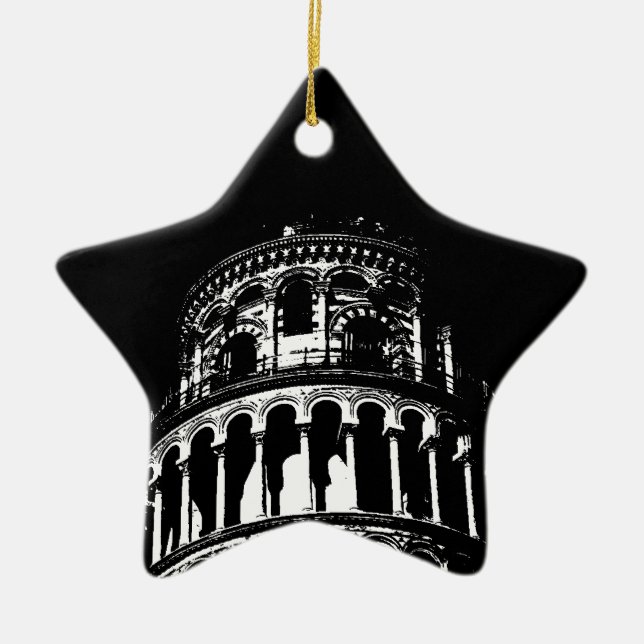 Schwarz-weißer Schießturm von Pisa Italien Keramikornament (Vorne)