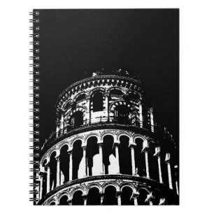Schwarz-weißer Schießturm von Pisa Italien Notizblock