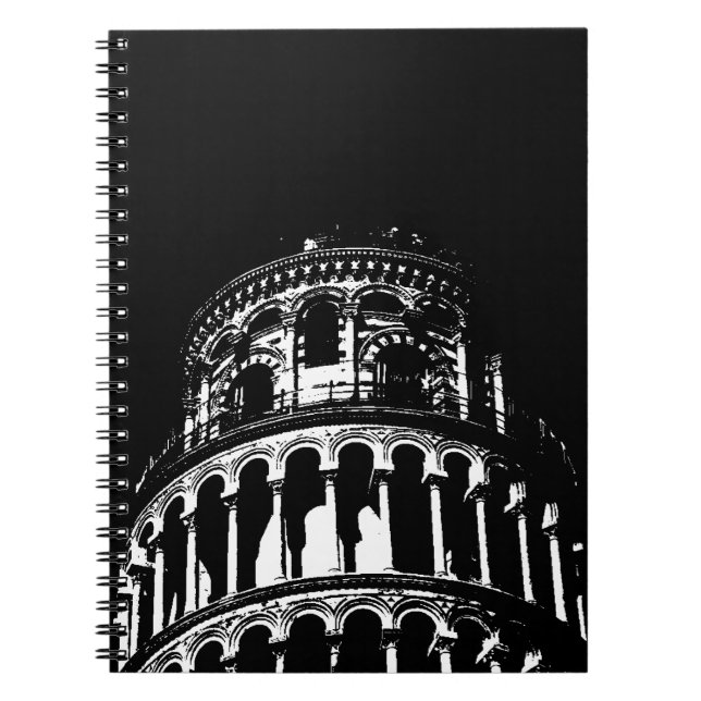Schwarz-weißer Schießturm von Pisa Italien Notizblock (Vorderseite)