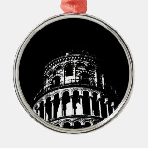 Schwarz-weißer Schießturm von Pisa Italien Ornament Aus Metall