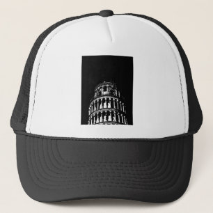 Schwarz-weißer Schießturm von Pisa Italien Truckerkappe