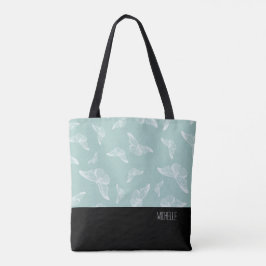 Schwarz-weißer Schmetterling, schwarz, mit Namen Tasche