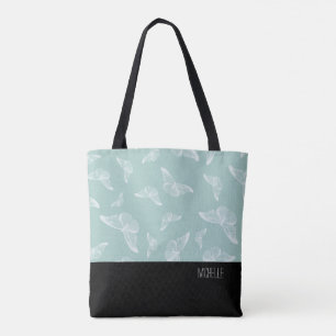 Schwarz-weißer Schmetterling, schwarz, mit Namen Tasche