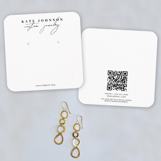 Schwarz-weißer Schmuckhalter erhält Anzeigeskript Quadratische Visitenkarte (Black White Jewelry Holder Earring Display Script Square Business Card)
