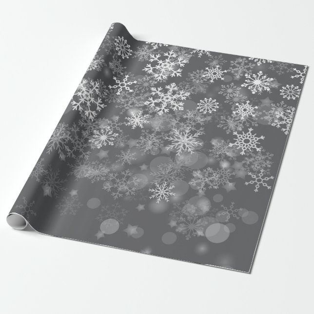 Schwarz-weißer Schneeflocken Weihnachten Geschenkpapier (Ungerollt)