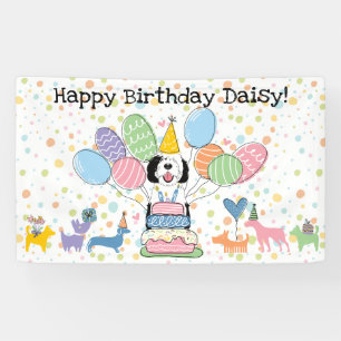 Schwarz-weißer Sheepadoodle-Hund Geburtstagsfeier Banner