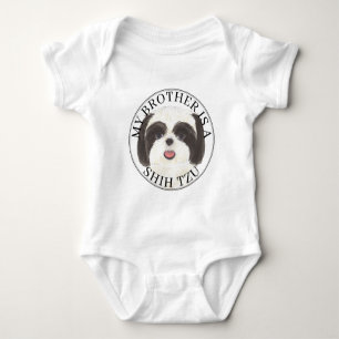 Schwarz-weißer Shih-Tzu-Bruder Baby Strampler