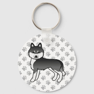 Schwarz-weißer sibirischer Husky-Cartoon-Hund & Pf Schlüsselanhänger