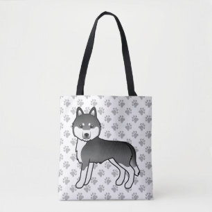 Schwarz-weißer sibirischer Husky-Cartoon-Hund & Pf Tasche