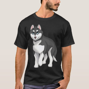 Schwarz-weißer sibirischer Husky-Hund mit blauen A T-Shirt