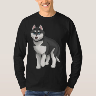Schwarz-weißer sibirischer Husky-Hund mit blauen A T-Shirt