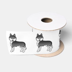Schwarz-weißer sibirischer Husky, süßer Cartoon-Hu Satinband