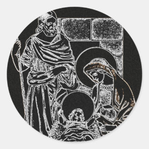 Schwarz-weißer silberner Nativity Runder Aufkleber