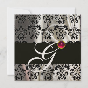SCHWARZ-WEISSER SILK DAMASK CLOTH MONOGRAMM PINK R EINLADUNG