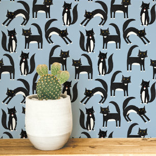 Schwarz-weißer Smoking-Kater Blaue Kunst Tapete