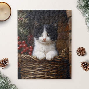 Schwarz-weißer Smoking-Katze-Winterszene-Malerei