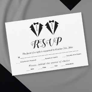 Schwarz-weißer Smoking, zwei Bräutigame, schwule H RSVP Karte