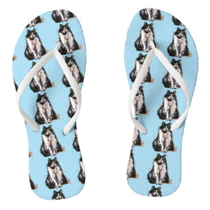 Schwarz-weißer Smokingkatze Katzen Süße Blaue  Flip Flops