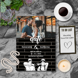 Schwarz-weißer Spaß Einfache Niedliche Anime-Hochz Save The Date