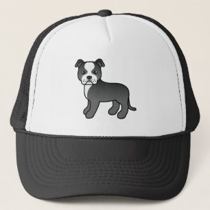 Schwarz-weißer Staffordshire Bull Terrier Hund Truckerkappe