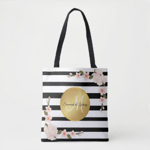 Schwarz-weißer Streifen aus Aquarellfarben-Gold-M Tasche