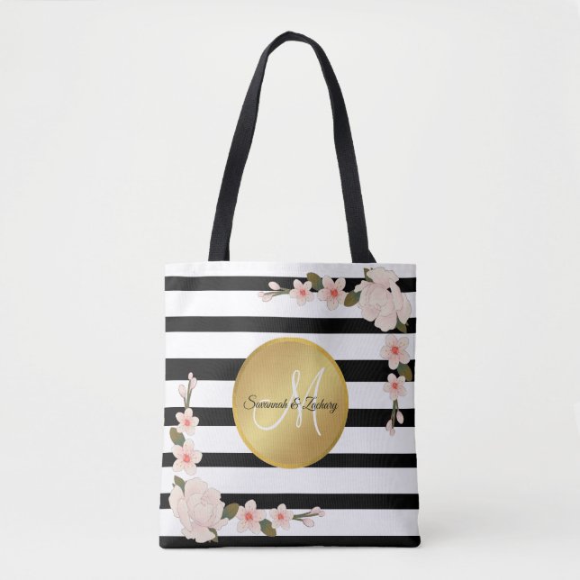 Schwarz-weißer Streifen aus Aquarellfarben-Gold-Mo Tasche (Vorderseite)