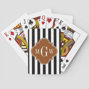 Schwarz-weißer Streifen Brown Quatrefolie 3 Monogr Spielkarten
