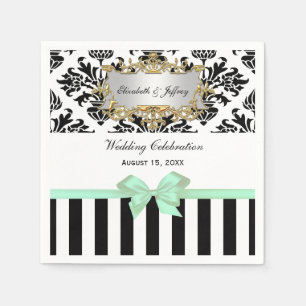 Schwarz-weißer Streifen Damask Minzband Serviette
