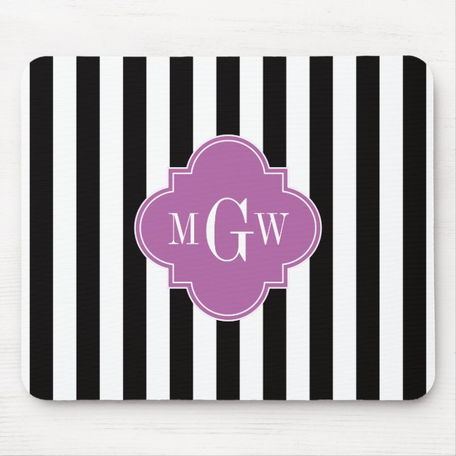 Schwarz-weißer Streifen Orchid Quatrefolie 3 Monog Mousepad (Vorne)