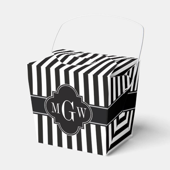 Schwarz-weißer Streifen, schwarze Quatrefolie 3 Mo Geschenkschachtel (Vorderseite)