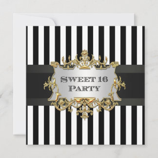 Schwarz-weißer Streifen Sweet 16 Party Invit Einladung