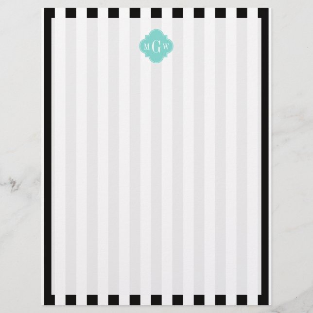 Schwarz-weißer Streifen Türkis-Folie 3 Monogramm (Vorderseite)