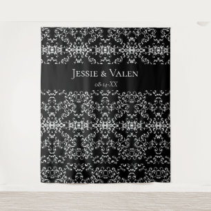 Schwarz-weißer Swirl-Gothic-Hochzeit Wandteppich