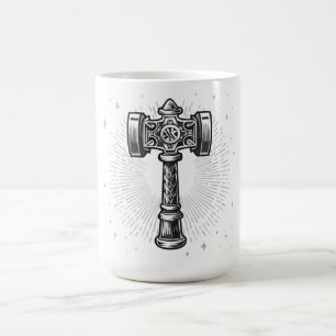 Schwarz-weißer Thors Hammer Mjolnir Kaffeetasse