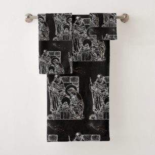 SCHWARZ-WEISSER UND GOLDNATIVITY BADHANDTUCH SET