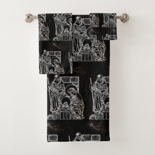 SCHWARZ-WEISSER UND GOLDNATIVITY BADHANDTUCH SET (Insitu)