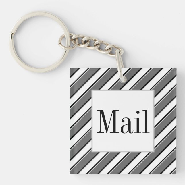 Schwarz-weißer und grauer Post-Schlüssel Keychain Schlüsselanhänger (Vorderseite)