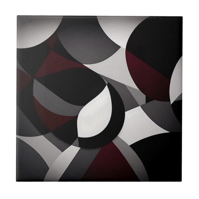 Schwarz-weißer und roter abstrakter Marmor Fliese (Vorderseite)