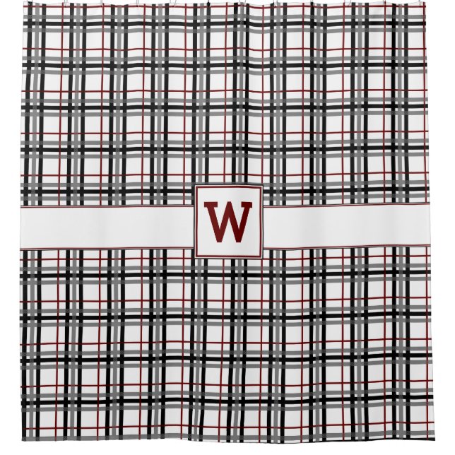 Schwarz-weißer und roter Karierter Duschvorhang (Vorderseite)