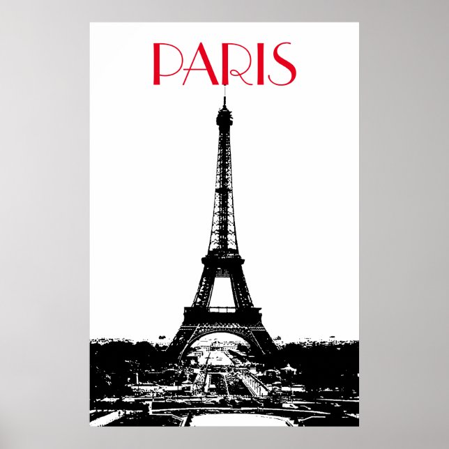 Schwarz-weißer Vintager Eiffelturm Paris Reisen Poster (Vorne)