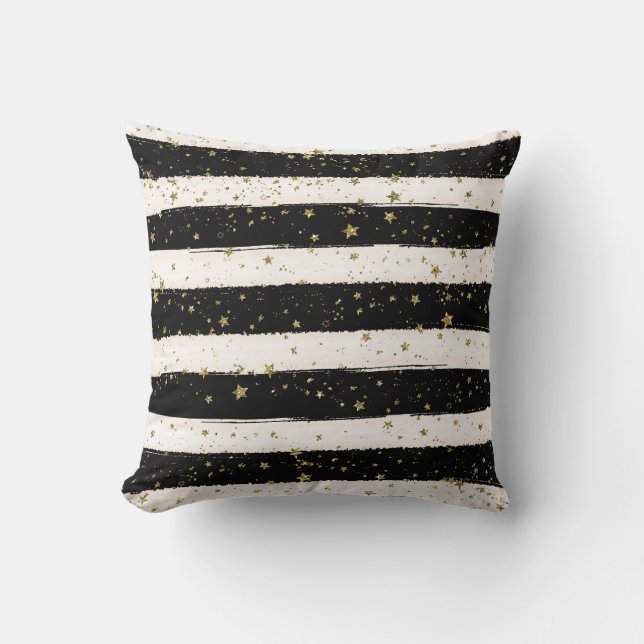 Schwarz-weißer Watercolor Stripes Kissen (Vorderseite)