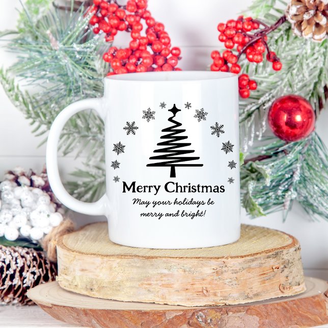Schwarz-weißer Weihnachtsbaum Kaffeetasse (Von Creator hochgeladen)