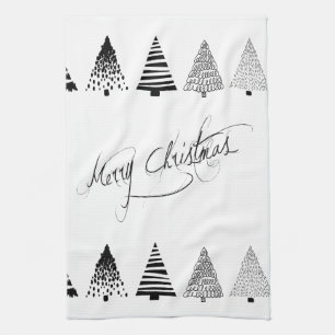 „Schwarz-weißer Weihnachtsbaum“ Küchentuch