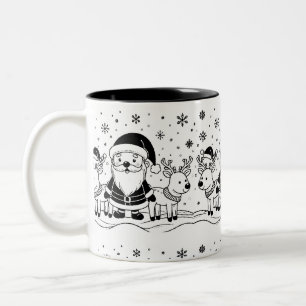 Schwarz-weißer Weihnachtsmann mit Rentieren Zweifarbige Tasse