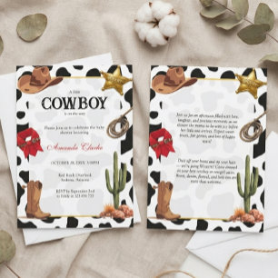 Schwarz-weißer Western-Baby-Cowboy-Baby-Shower Einladung